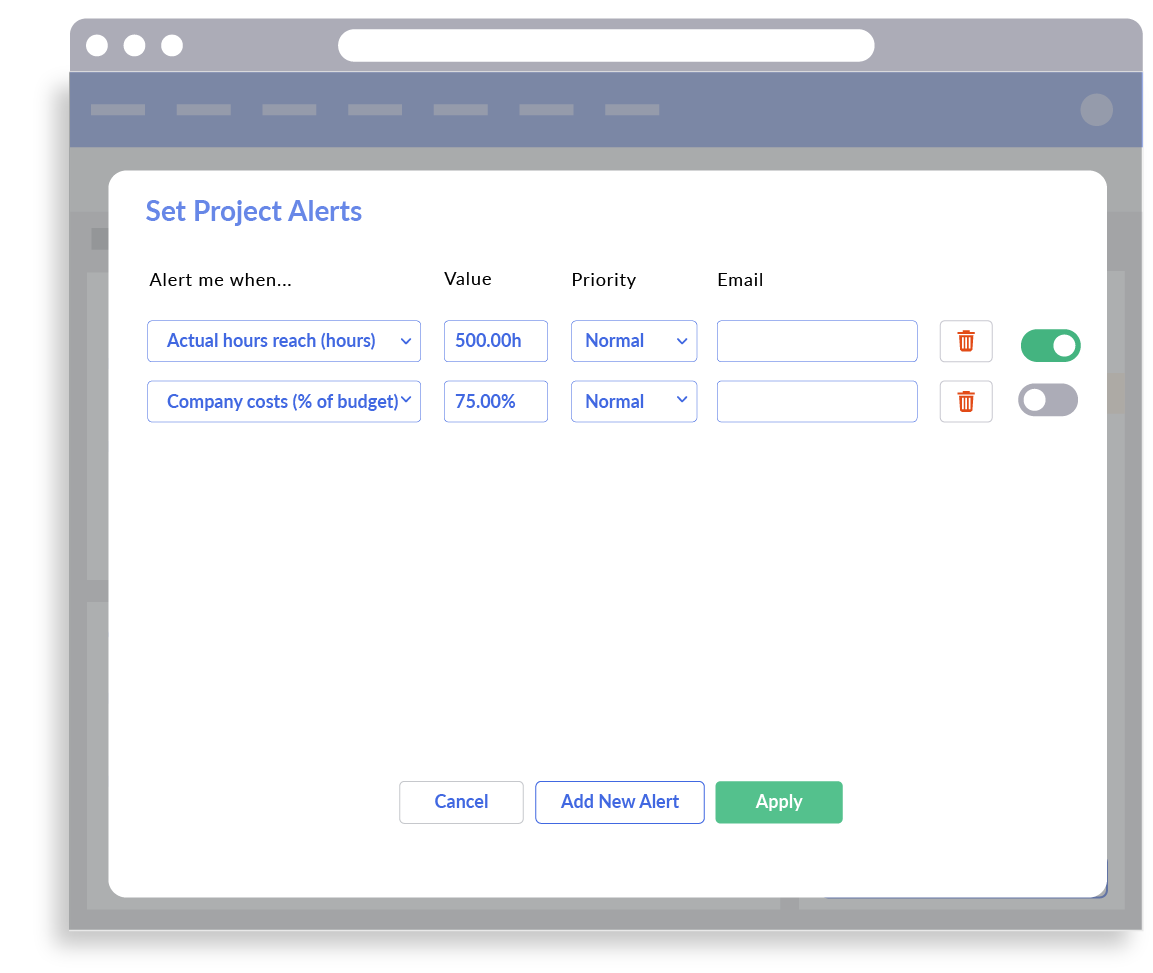 Set Project Alerts in Timesheet