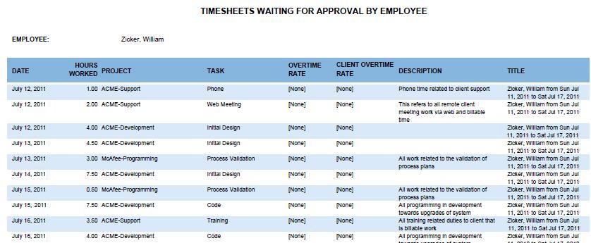 Timesheets Waiting for Approval by Employee
